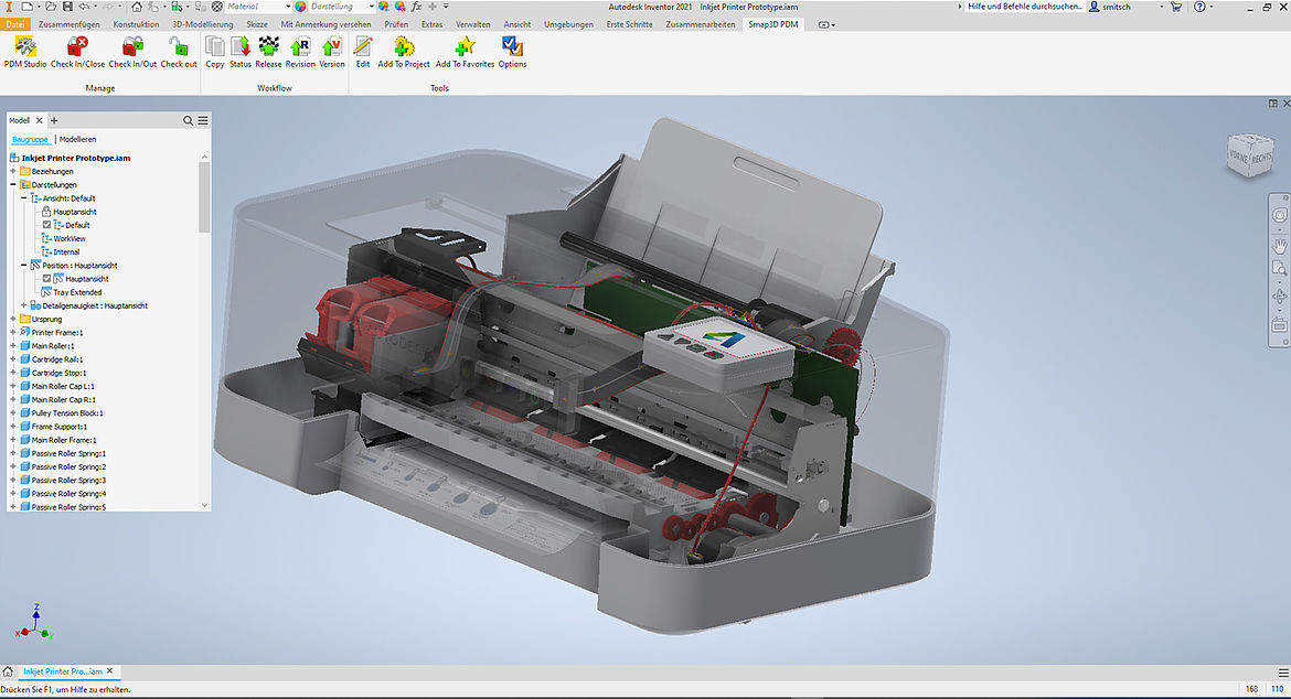 PDM Studio lässt sich direkt in die Bedienoberfläche der 3D CAD Software Inventor integrieren.